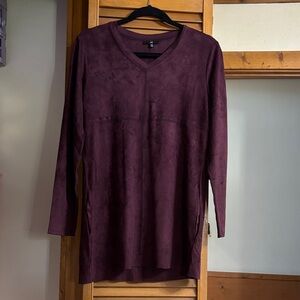 Women’s V-Neck Long Sleeve Tunic Dress - Wine